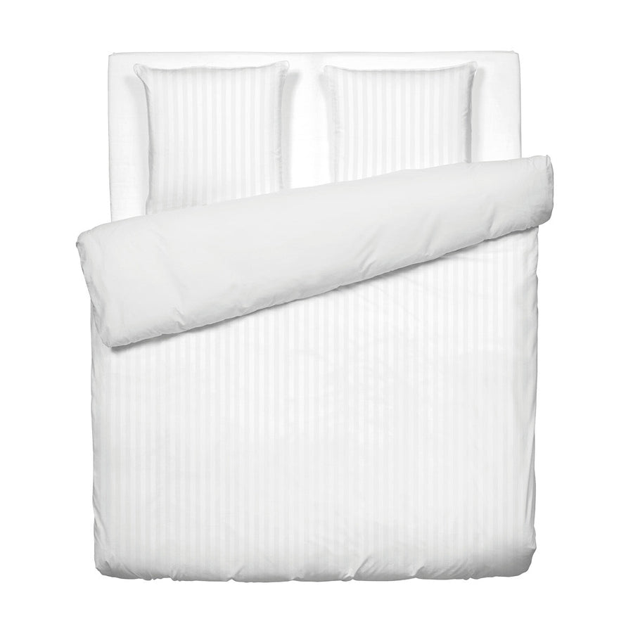 Housse de couette + taie(s) d'oreiller satin de coton - Rayure tissé blanc