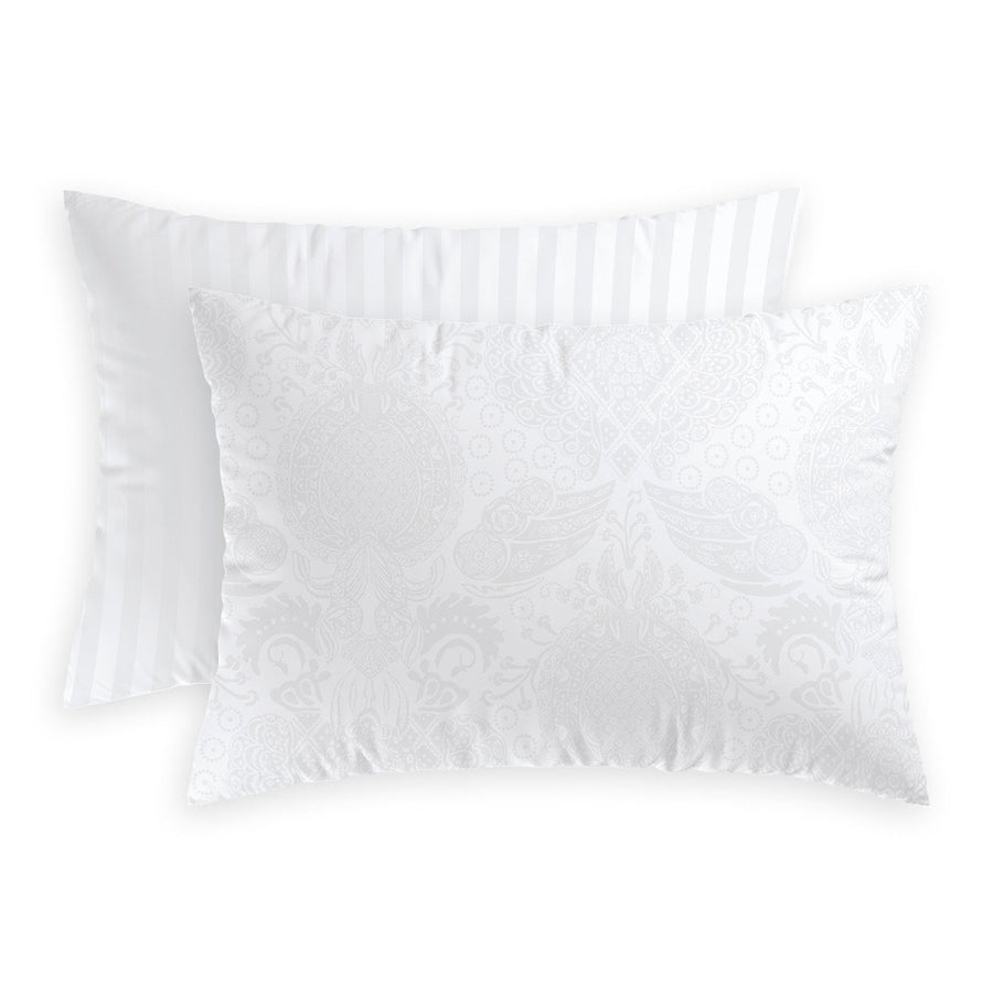 Taie(s) d'oreiller satin de coton tissé Jacquard Arles Blanc