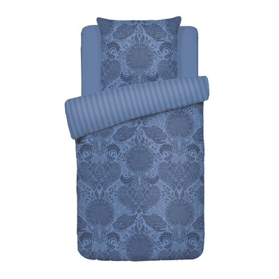 Bettdeckenbezug + Kopfkissenbezug(en) Baumwollsatin - Arles Blau