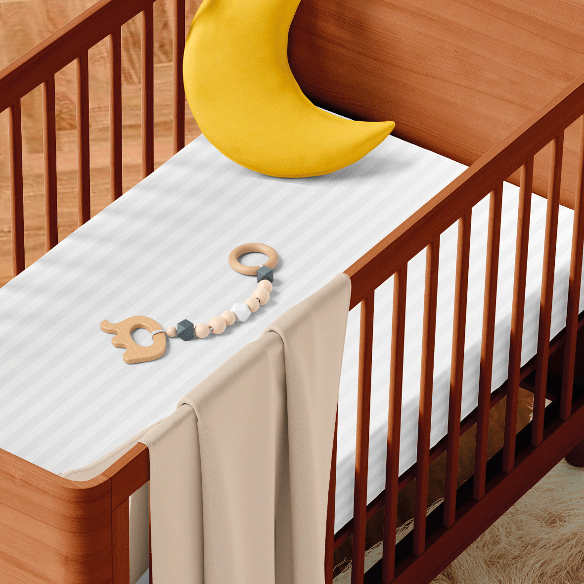 Bettbezug + Kopfkissenbezug Baby Baumwollsatin - Jacquard gewebt - gestreift Weiß