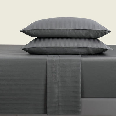Sheet set cotton satin - Jacquard woven - Dobby stripe Dark grey