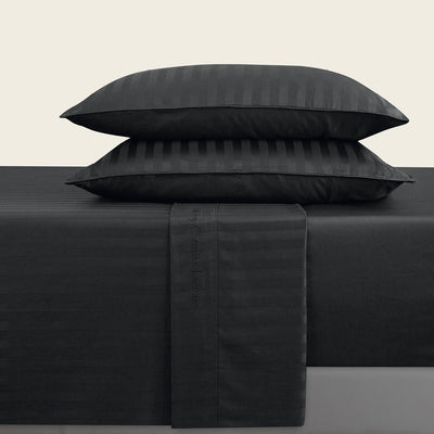 Sheet set cotton satin - Jacquard woven - Dobby stripe Black