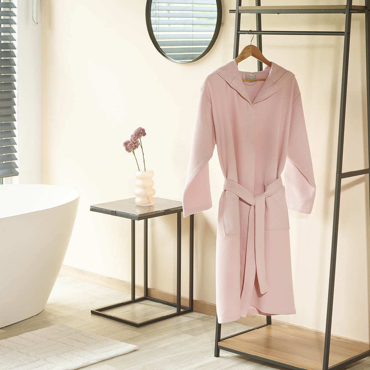 Hooded bathrobe - Nid d'abeille Pink