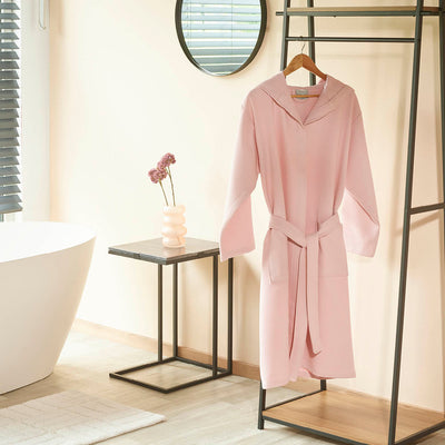 Hooded bathrobe - Nid d'abeille Pink