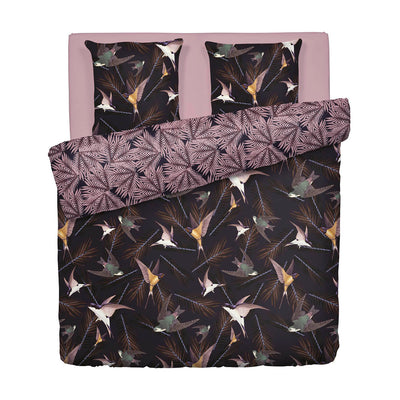 Duvet cover + pillowcase(s) cotton satin - Hirondelles Prune