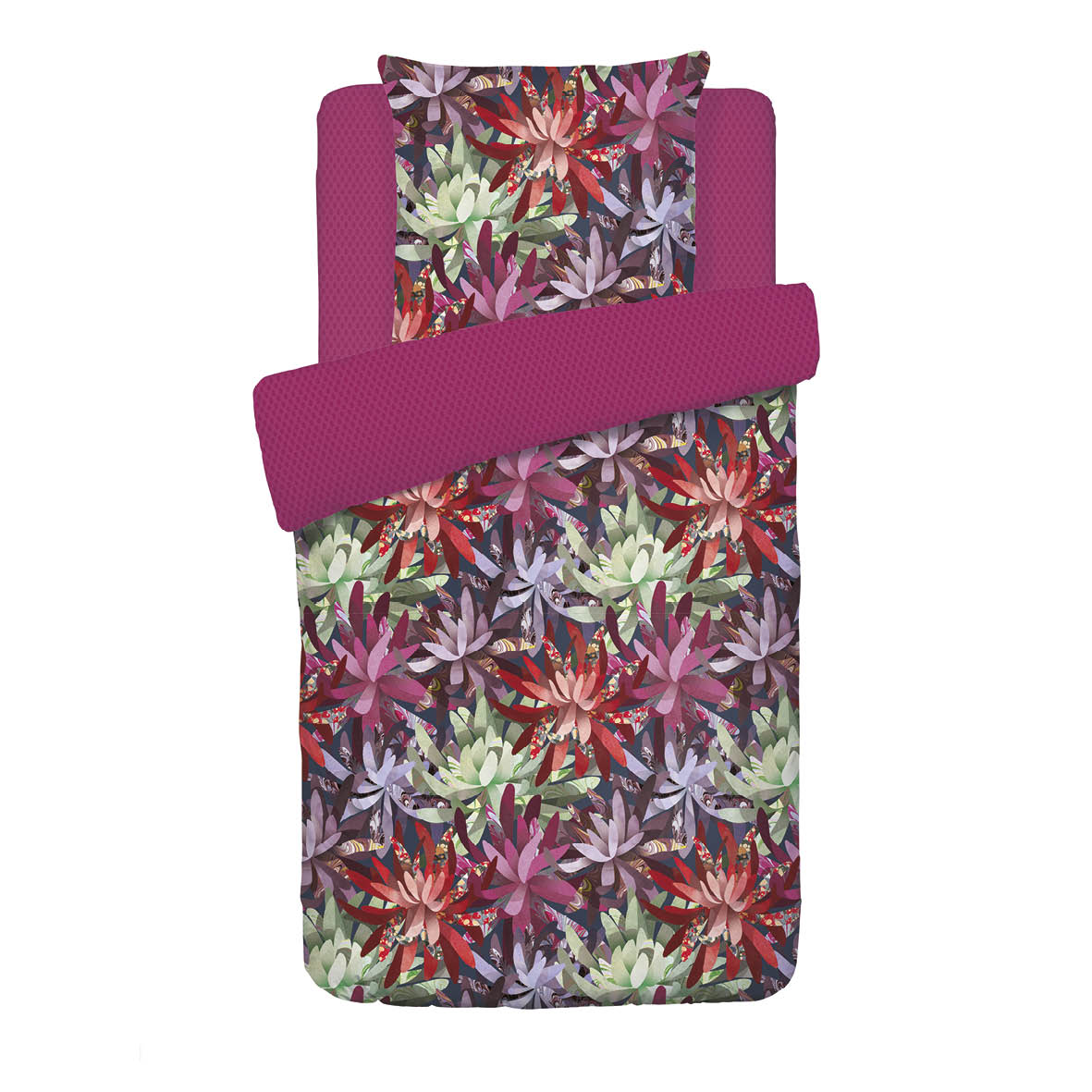 Duvet cover + pillowcase(s) cotton satin - Fleurs psychédéliques Fuchsia