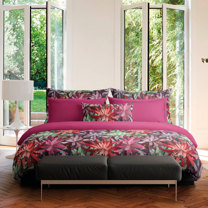 cxl by christian lacroix Housse de couette + taie(s) d'oreiller satin de coton - Fleurs psychédéliques Fuchsia