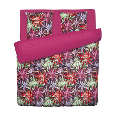 Housse de couette + taie(s) d'oreiller satin de coton - Fleurs psychédéliques Fuchsia