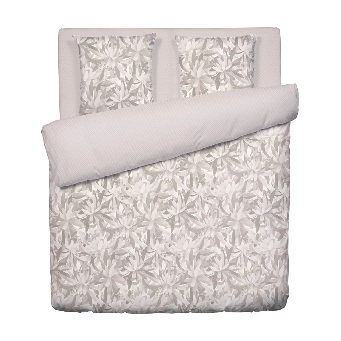 Housse de couette + taie(s) d'oreiller satin de coton - Fleurs psychédéliques Beige