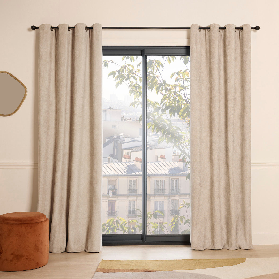 Dim-out eyelet curtain - Versailles Light grey