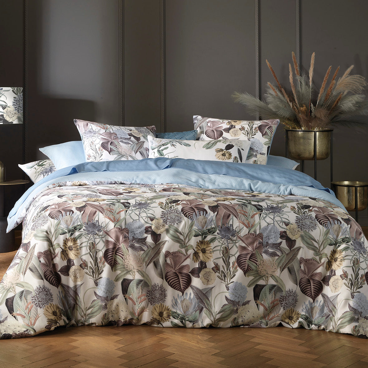 Housse de couette + taie(s) d'oreiller satin de coton - Garden bleu clair - CXL by Christian Lacroix Maison