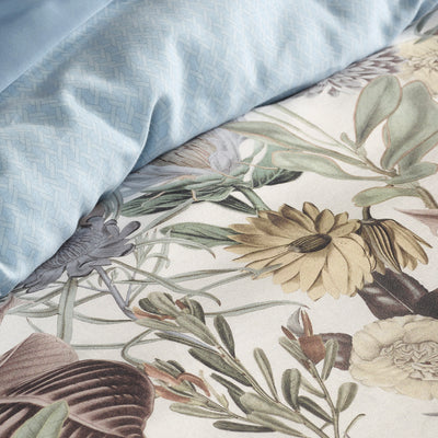 Housse de couette + taie(s) d'oreiller satin de coton - Garden bleu clair