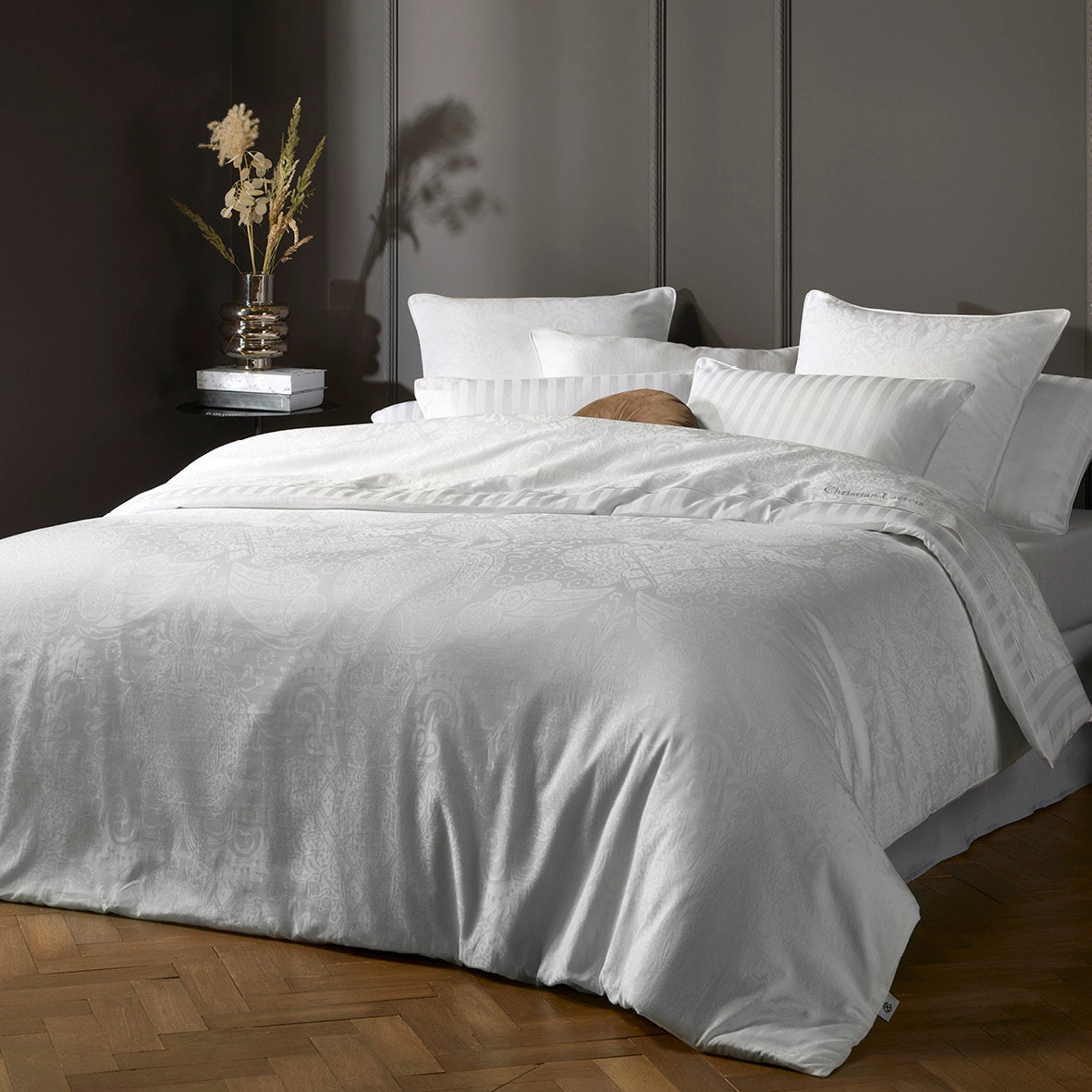 Flat sheet cotton satin - Jacquard woven - Dobby stripe White