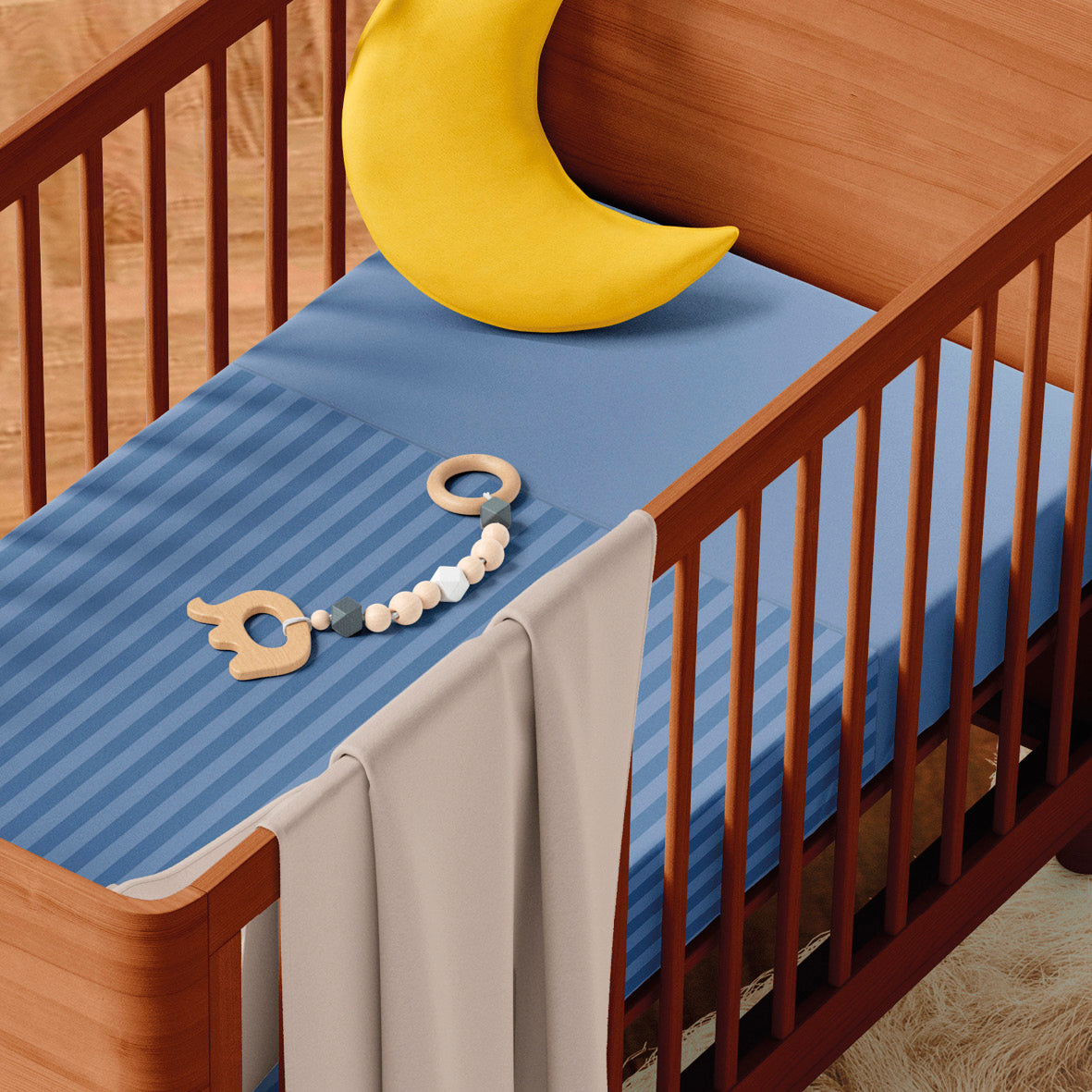 Housse de couette + taie d'oreiller bébé satin de coton - tissé Jacquard -  Rayure Bleu