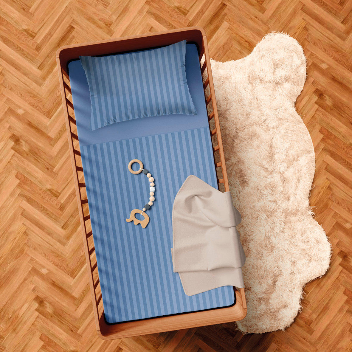 Housse de couette + taie d'oreiller bébé satin de coton - tissé Jacquard -  Rayure Bleu