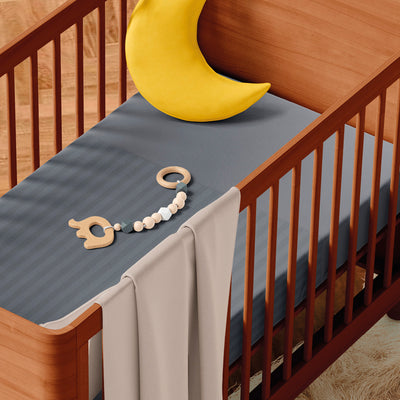Bettbezug + Kopfkissenbezug Baby Baumwollsatin - Jacquard gewebt - gestreift Dunkelgrau