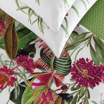 Ensemble de draps : drap-housse, drap plat, taie(s) d'oreiller en satin de coton - dessin Garden Vert - CXL by Christian Lacroix Maison