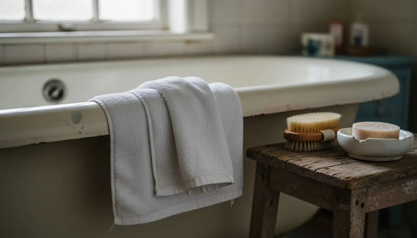 Détail sur les finitions et la douceur d’une serviette de bain haut de gamme