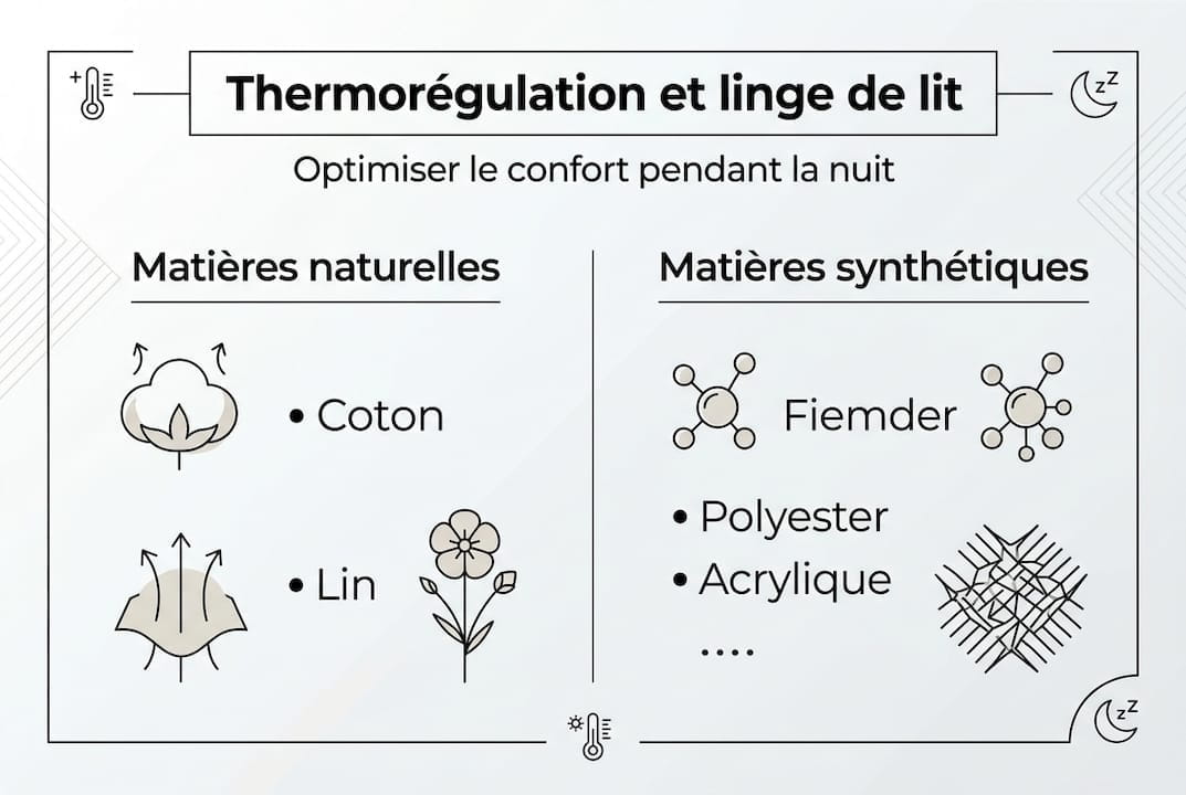 Découvrez en images comment les différents textiles de literie influencent la régulation de la température pendant votre sommeil.
