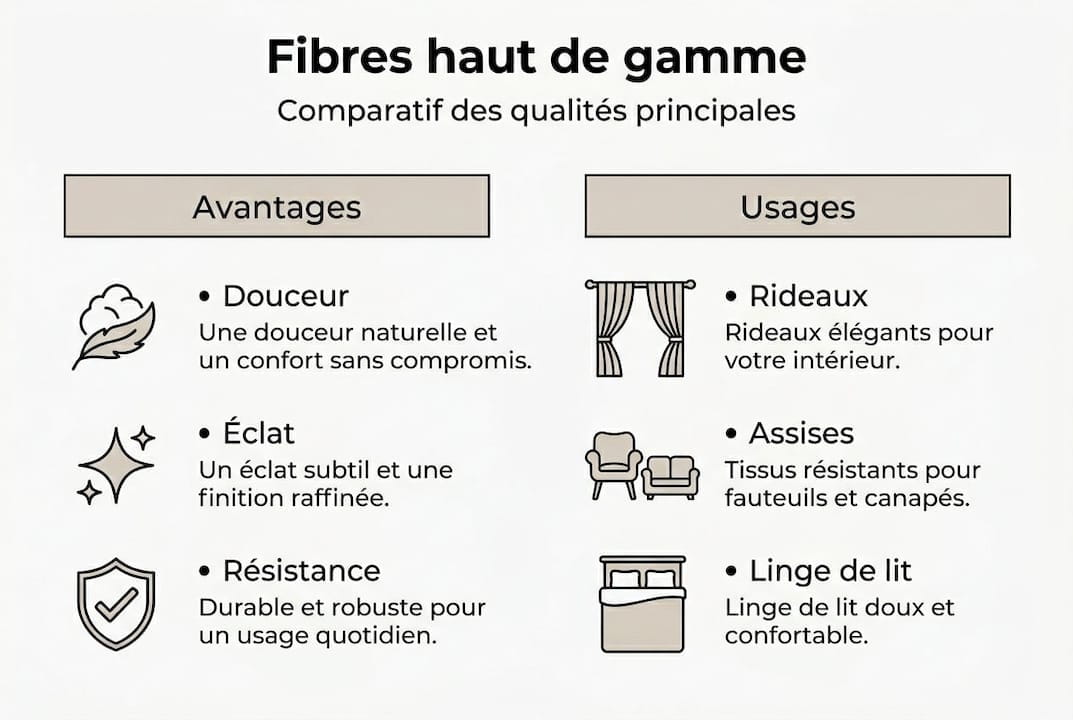 Tableau comparatif des différentes fibres textiles : atouts et usages principaux