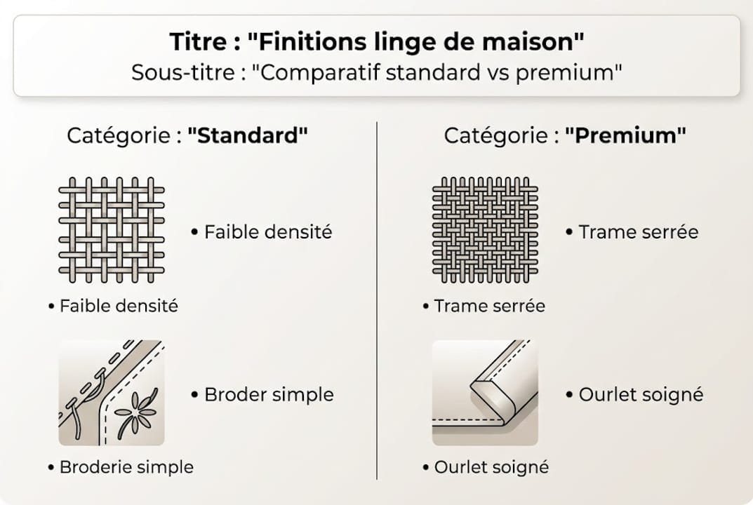 Infographie : les différentes finitions du linge de maison passées au crible
