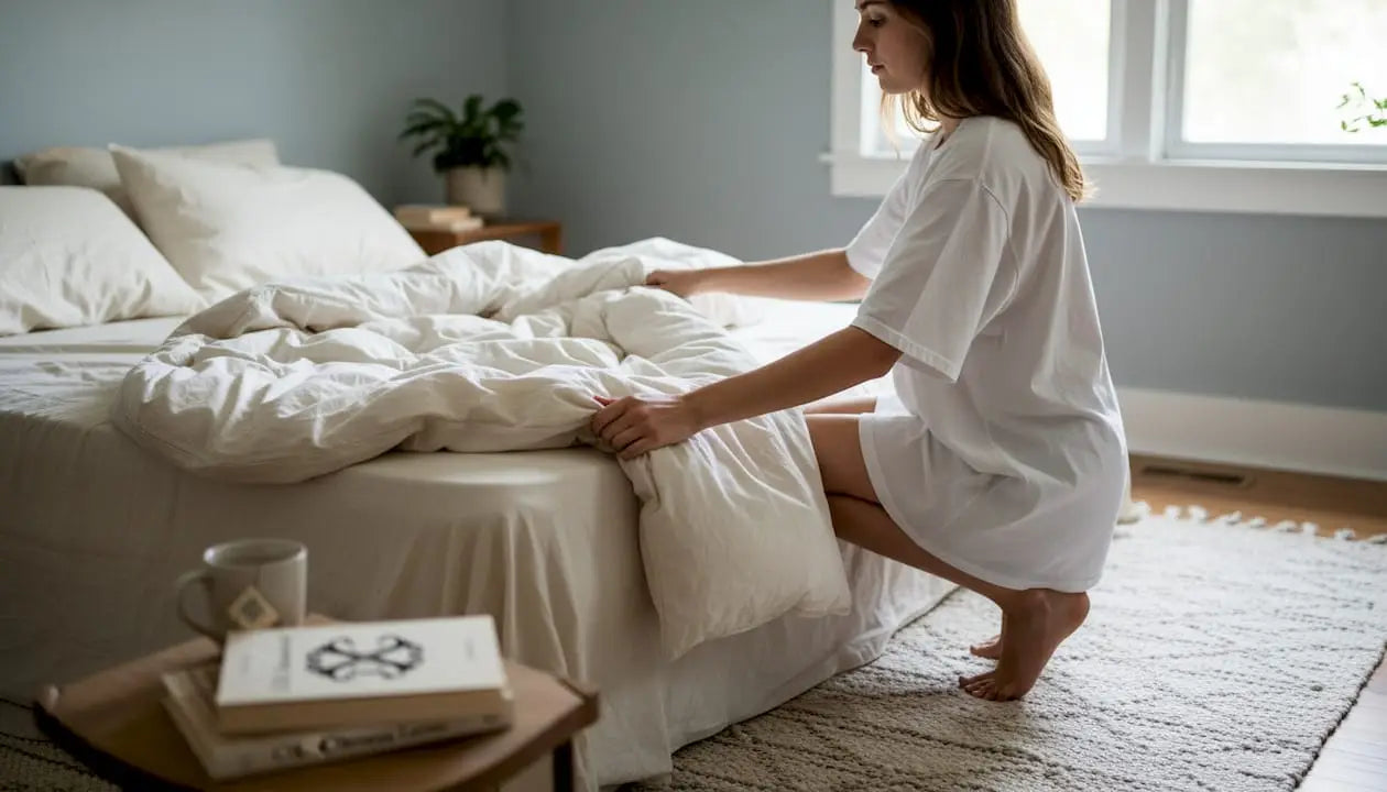 Jeune femme sensible au confort et à la douceur du linge en coton.