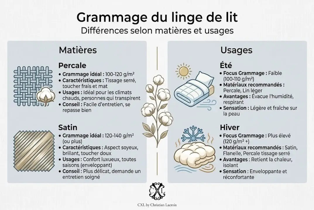 Visuel clair pour comprendre les différents grammages et leurs usages dans le linge de maison
