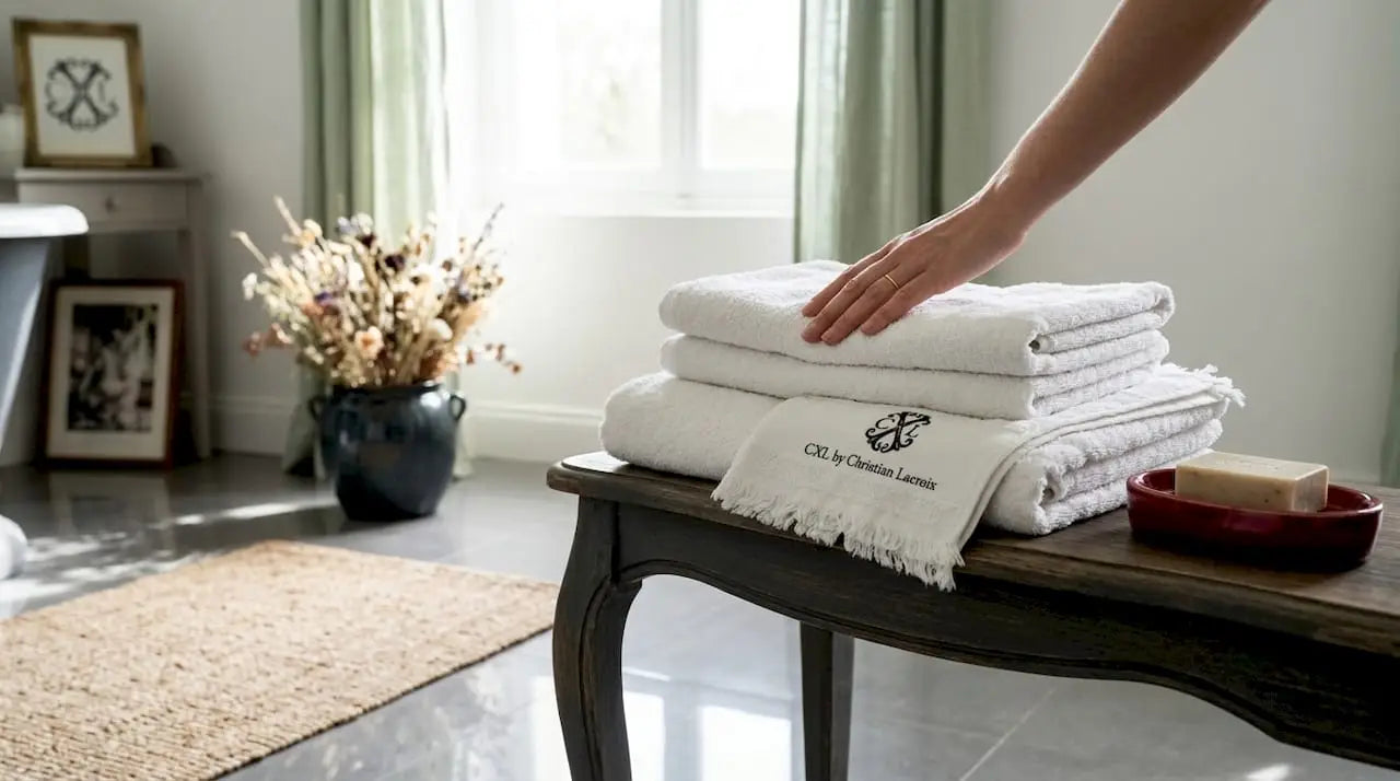 Gros plan sur une pile de serviettes de bain en coton biologique