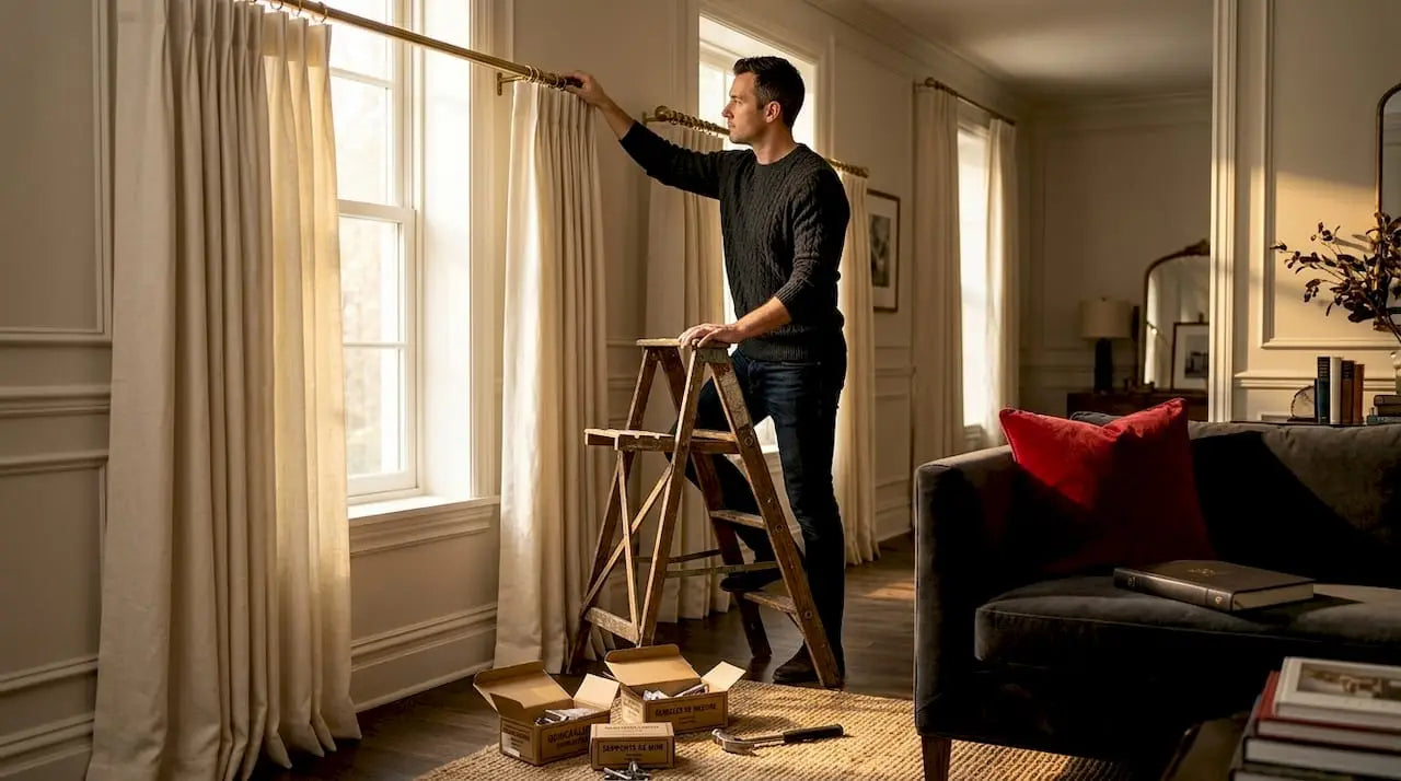 Retouches sur mesure de rideaux longs pour sublimer un salon raffiné