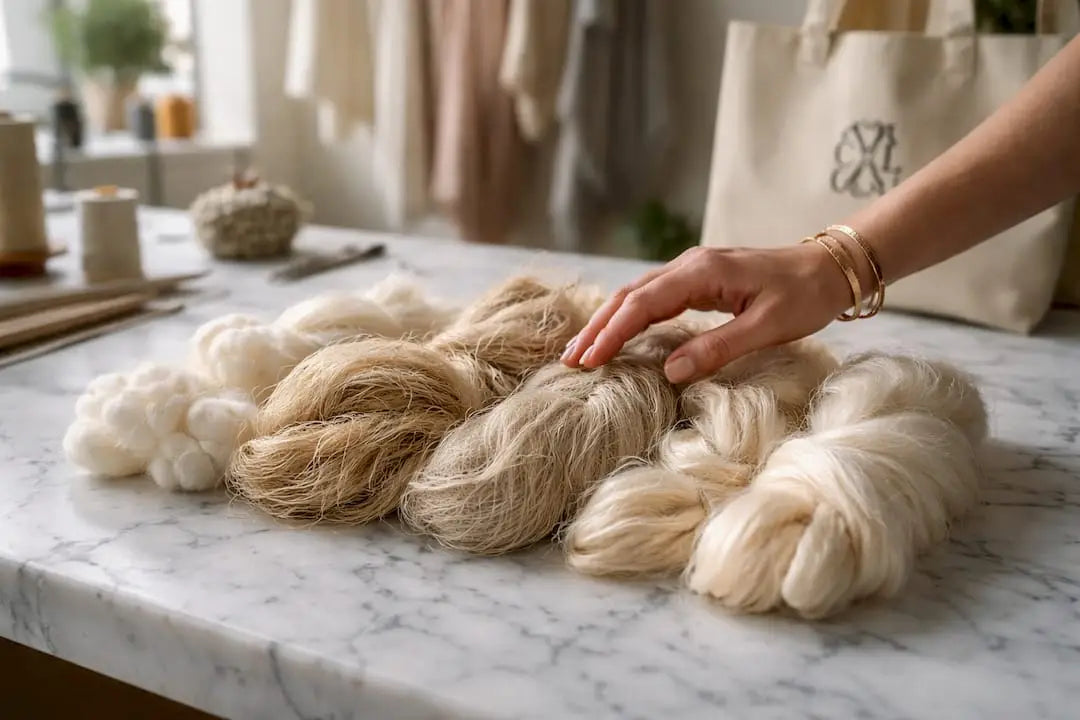 Des fibres naturelles respectueuses de l’environnement, mises en valeur sur notre espace de travail.