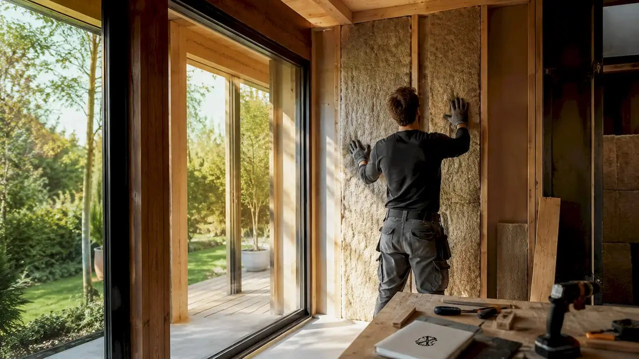 Professionnel en train d’installer une isolation thermique par l’intérieur