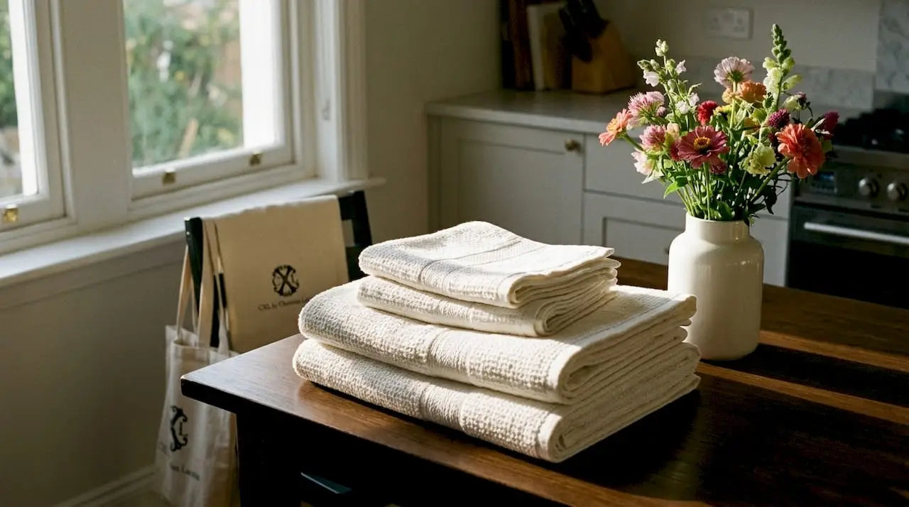 Zoom sur des serviettes blanches en coton soigneusement pliées