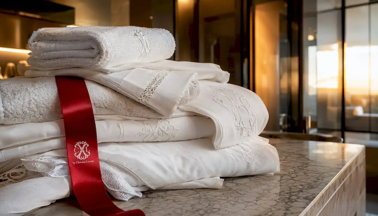 Une pile de linge immaculé soigneusement disposée dans une chambre raffinée