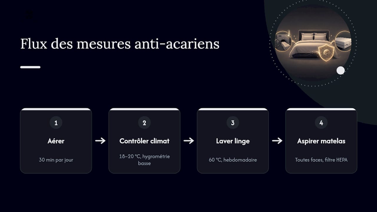 Schéma des étapes pour prévenir les acariens