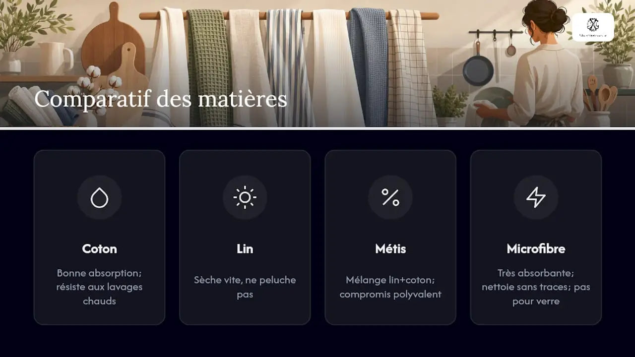 Tableau comparatif des matériaux des torchons de cuisine