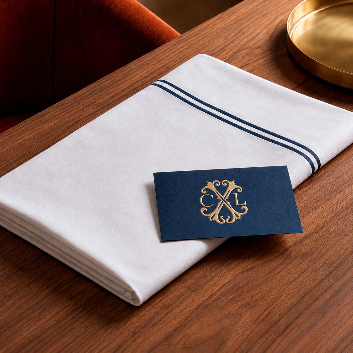 Drap plat satin de coton - Nîmes Bleu foncé / Blanc - CXL by Christian Lacroix Maison