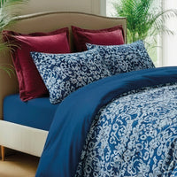Drap plat satin de coton - Passementerie bleu - 240 x 300 cm