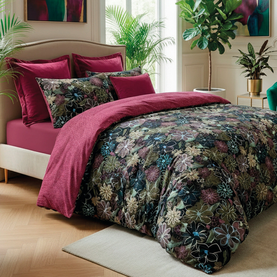 Drap plat satin de coton - Pollen Bordeaux - 240 x 300 cm