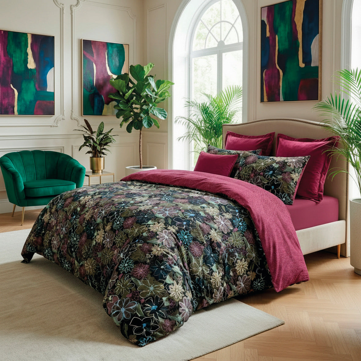 Drap plat satin de coton - Pollen Bordeaux - 240 x 300 cm
