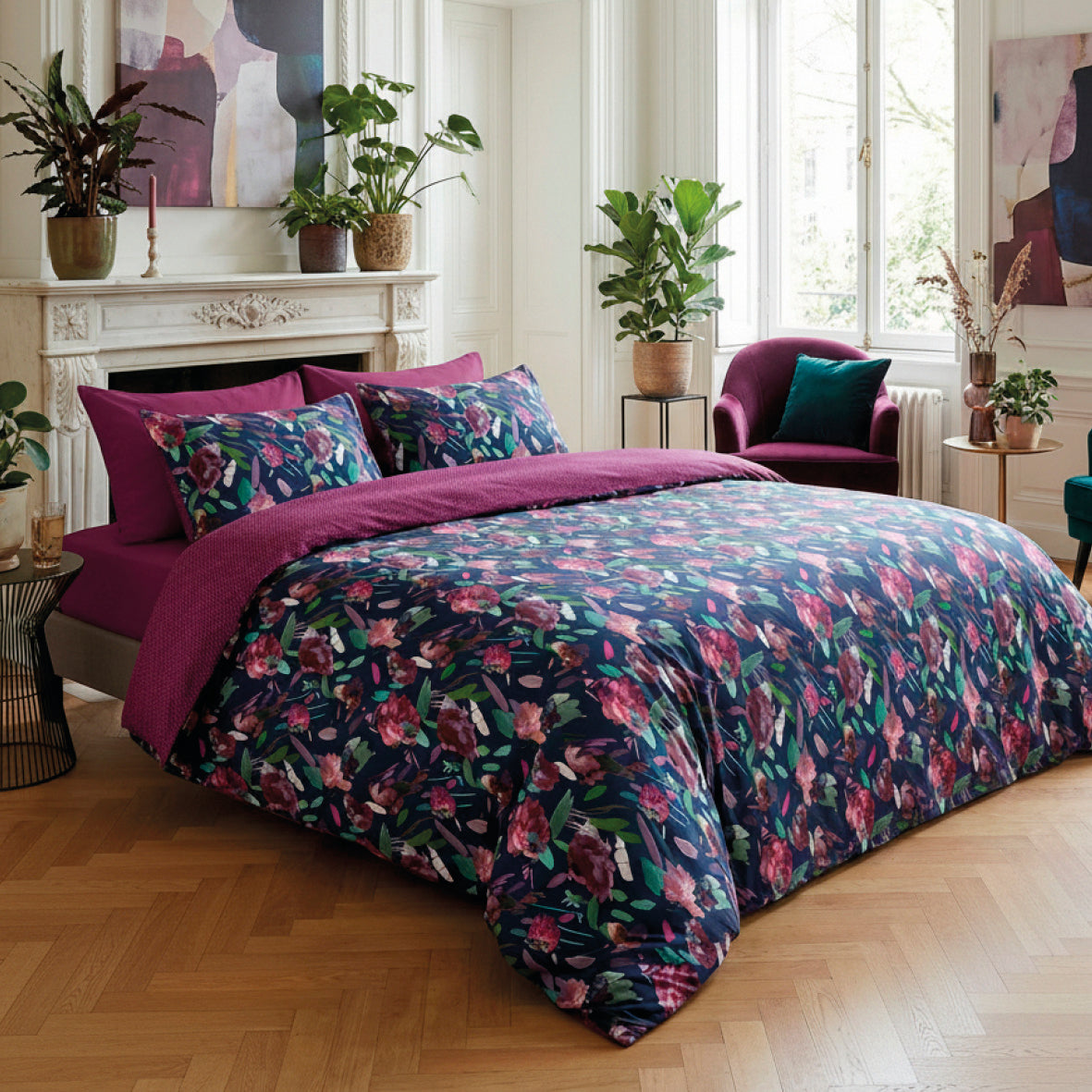 Drap plat satin de coton - Pollen Prune - 240 x 300 cm