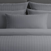 Drap plat satin de coton rayure tissé dobby - Gris foncé