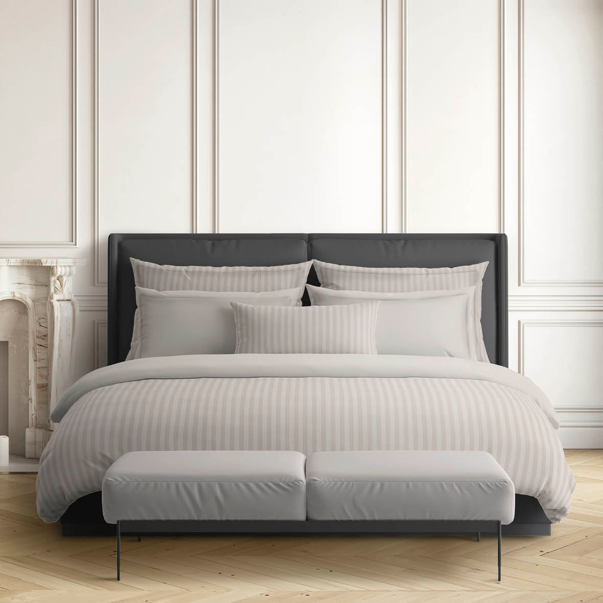 Drap plat satin de coton rayure tissé dobby - Taupe