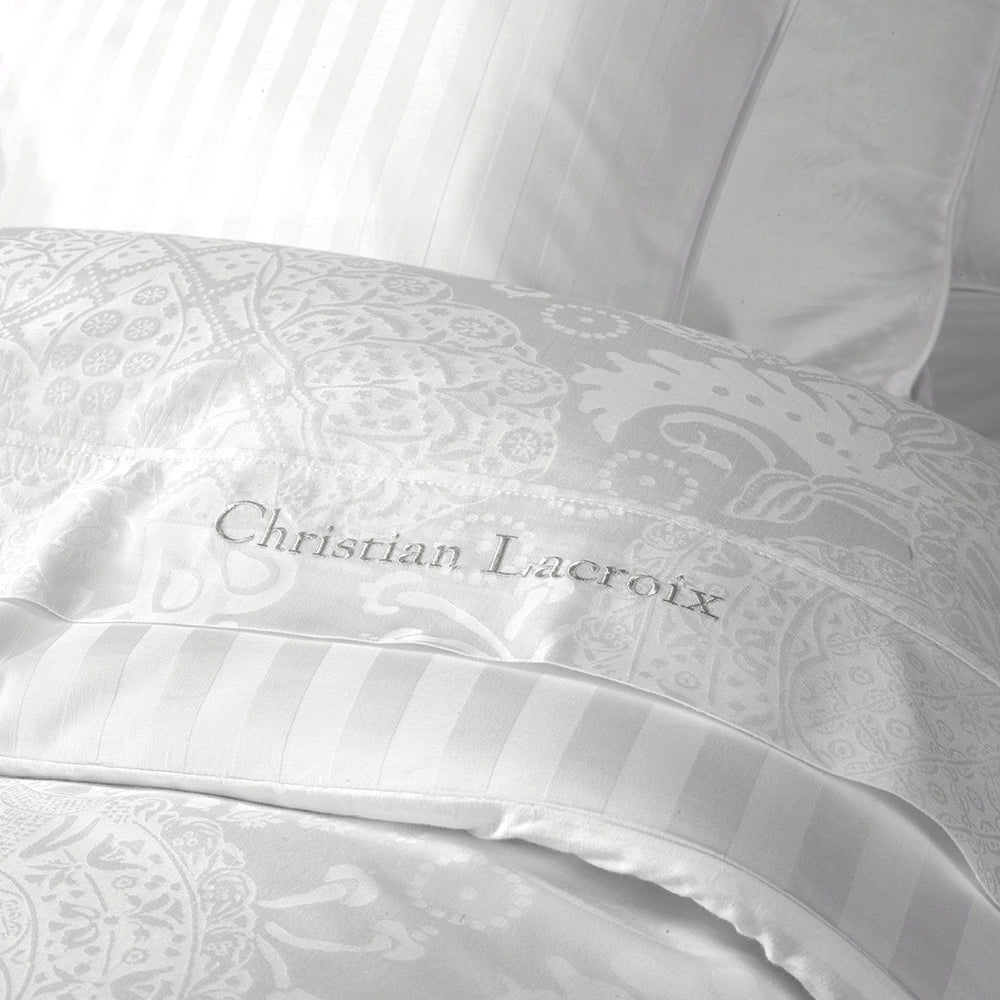 Drap plat satin de coton rayure tissé Jacquard - Blanc - CXL by Christian Lacroix Maison