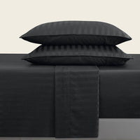 Ensemble de draps : drap-housse, drap plat, taie(s) d'oreiller en satin de coton - tissé Jacquard - dessin Rayure Noir - CXL by Christian Lacroix Maison