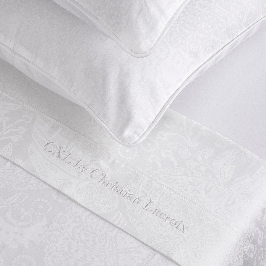 Ensemble de draps : drap-housse, drap plat, taie(s) d'oreiller en satin de coton -  dessin Arles Blanc