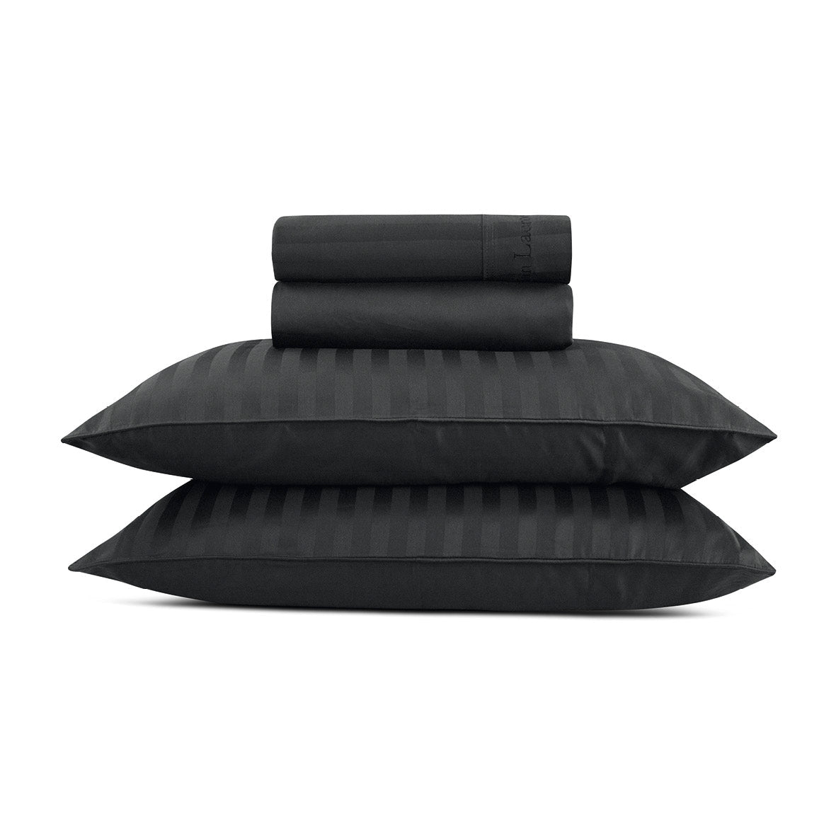 Ensemble de draps : drap-housse, drap plat, taie(s) d'oreiller en satin de coton - tissé Jacquard - dessin Rayure Noir - CXL by Christian Lacroix Maison