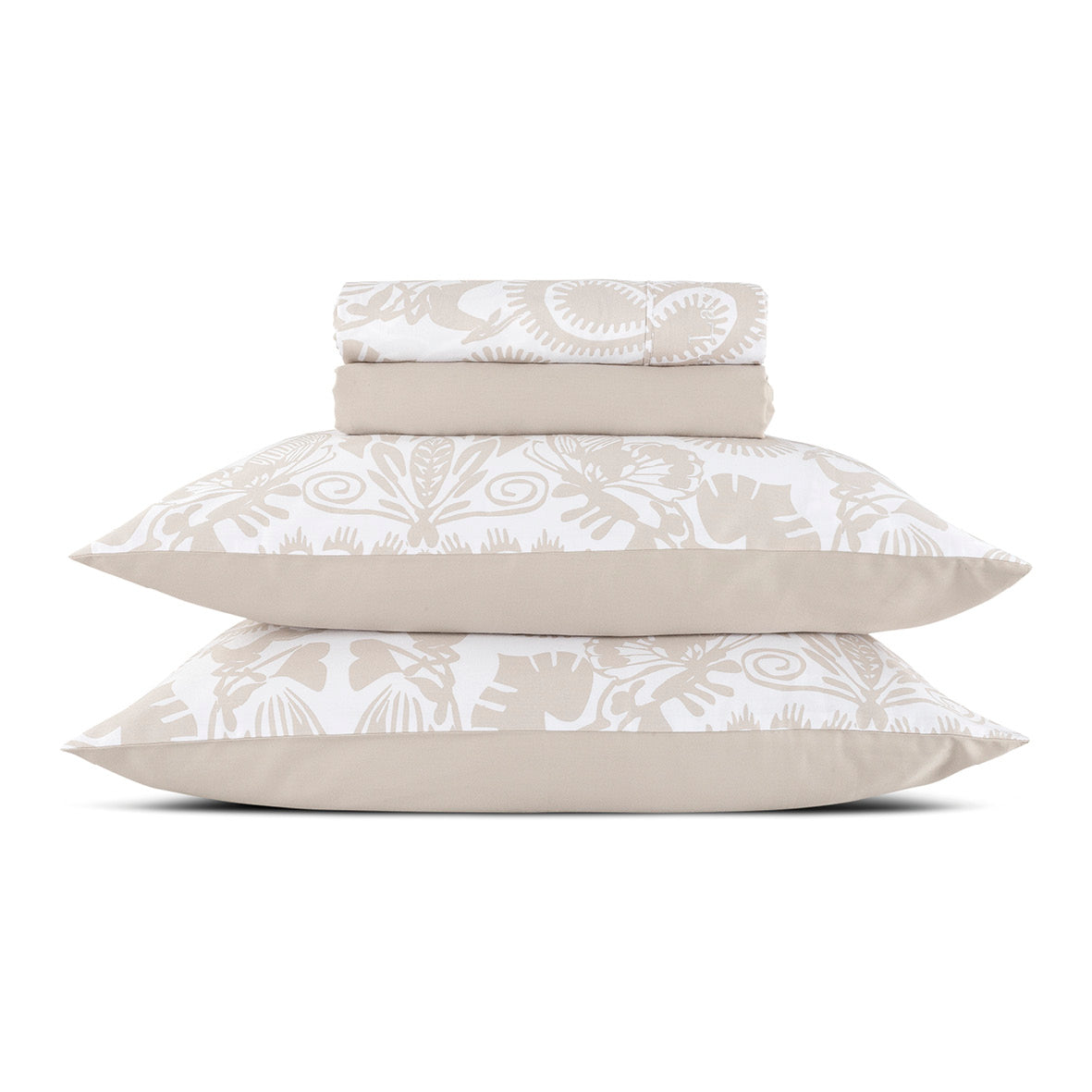 Ensemble de draps : drap-housse, drap plat, taie(s) d'oreiller en satin de coton - dessin Love Stories Taupe - Drap plat : 210 x 270 cm / Drap-housse : 135 x 190/200 x 30 cm - CXL by Christian Lacroix Maison