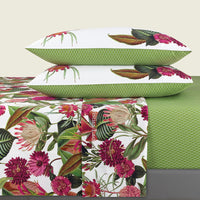 Ensemble de draps : drap-housse, drap plat, taie(s) d'oreiller en satin de coton - dessin Garden Vert - CXL by Christian Lacroix Maison