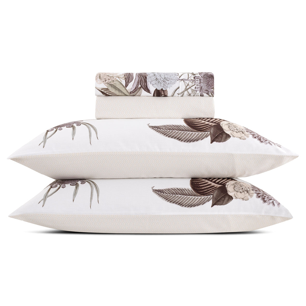 Ensemble de draps : drap-housse, drap plat, taie(s) d'oreiller en satin de coton - dessin Garden Taupe - CXL by Christian Lacroix Maison