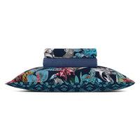 Ensemble de draps : drap-housse, drap plat, taie(s) d'oreiller en satin de coton - dessin Zanzibar bleu - CXL by Christian Lacroix Maison